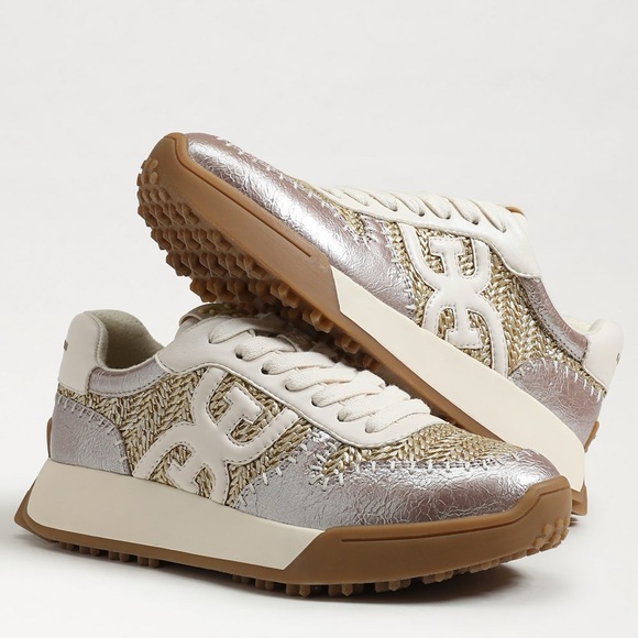 Sam Edelman Silver Cream Retro Sneakers - Picture 1 of 8
